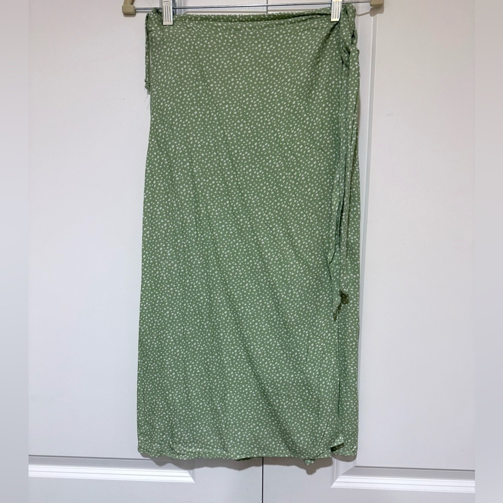 URBAN Romantics Sage Green Midi Wrap Skirt with White Micro Dot Print